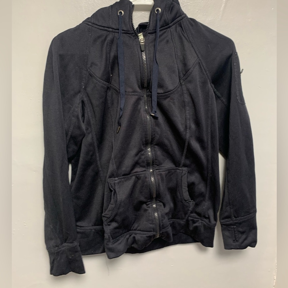 Tangerine Zip Up Black Hooded Light Jacket Size Large